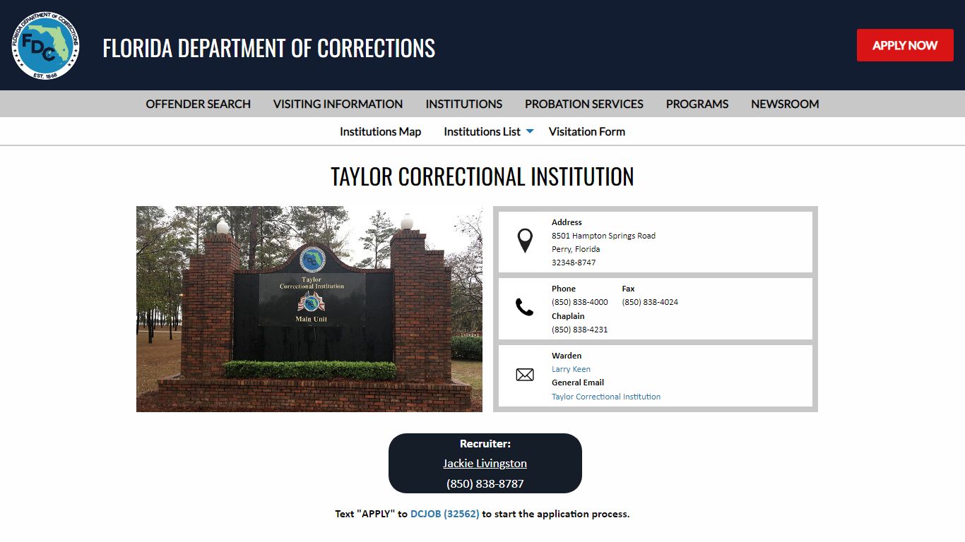 Taylor Correctional Institution -- Florida Department of Corrections